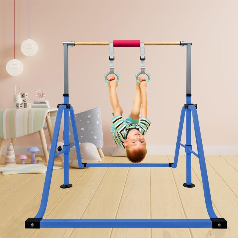 GLANT Gymnastics Bar for Kids with Rings Set, 7 Heights Adjustable Easy Folding Gymnastic Training Bar Kids Monkey Horizontal Bars - Max Load 300LBS - Image 3